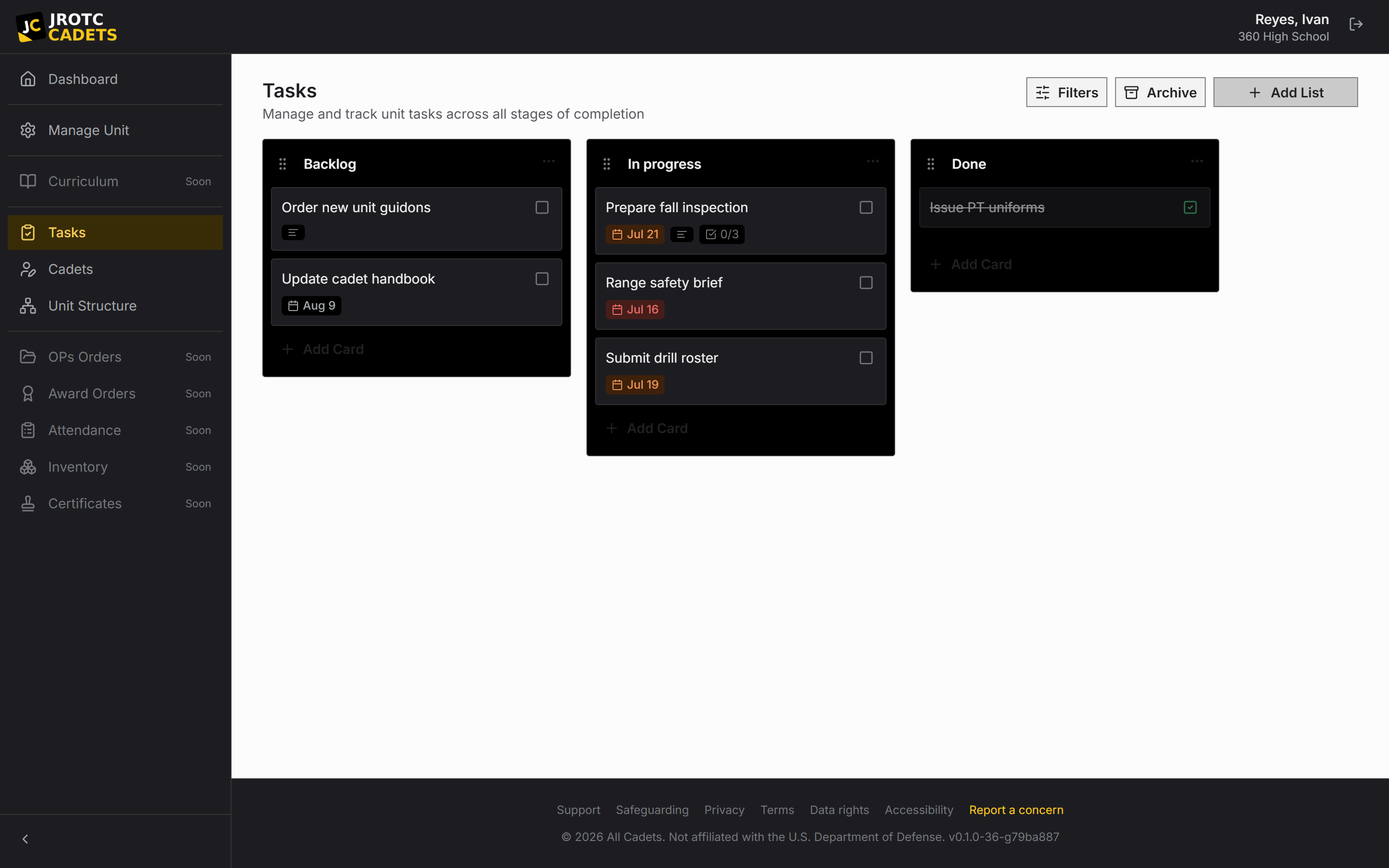 Create and manage taskings in All Cadets